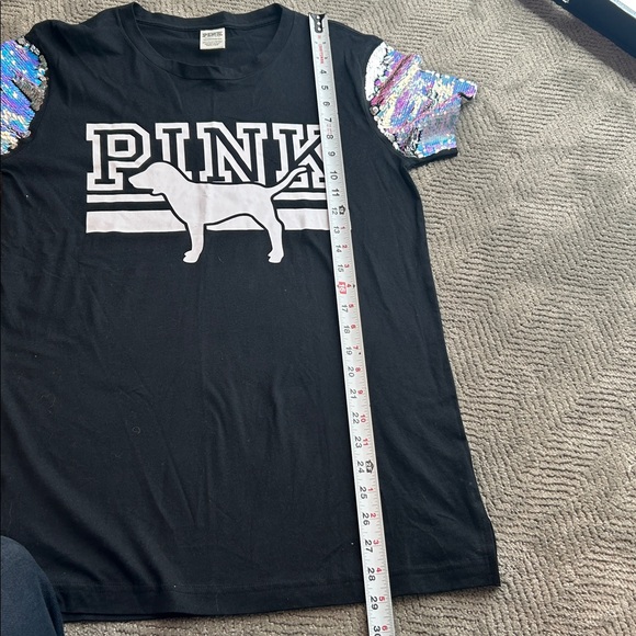 PINK Victoria's Secret Black Tee with Sequin Sleeves size XS - Picture 11 of 11